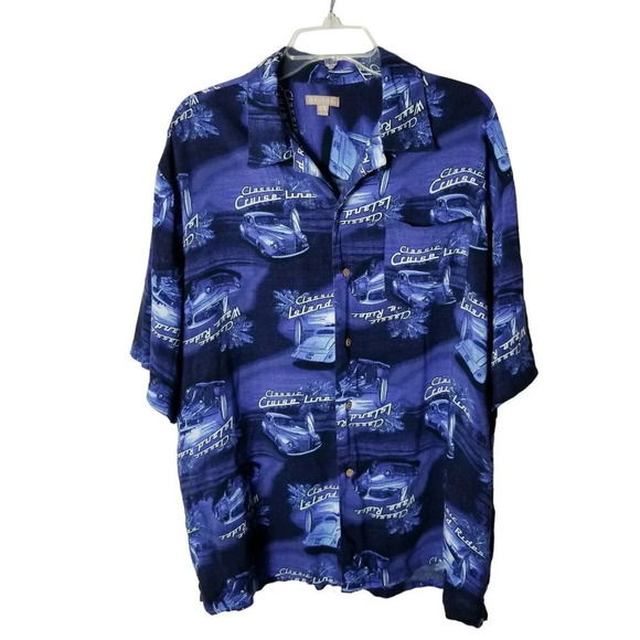 George VTG Men XL Hawaiian Classic Wave Rider Car Short Sleeve Button Down Shirt - Picture 1 of 10